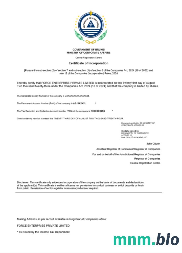 Certyfikat rejestracyjny Cabo Verde Word i szablon PDF